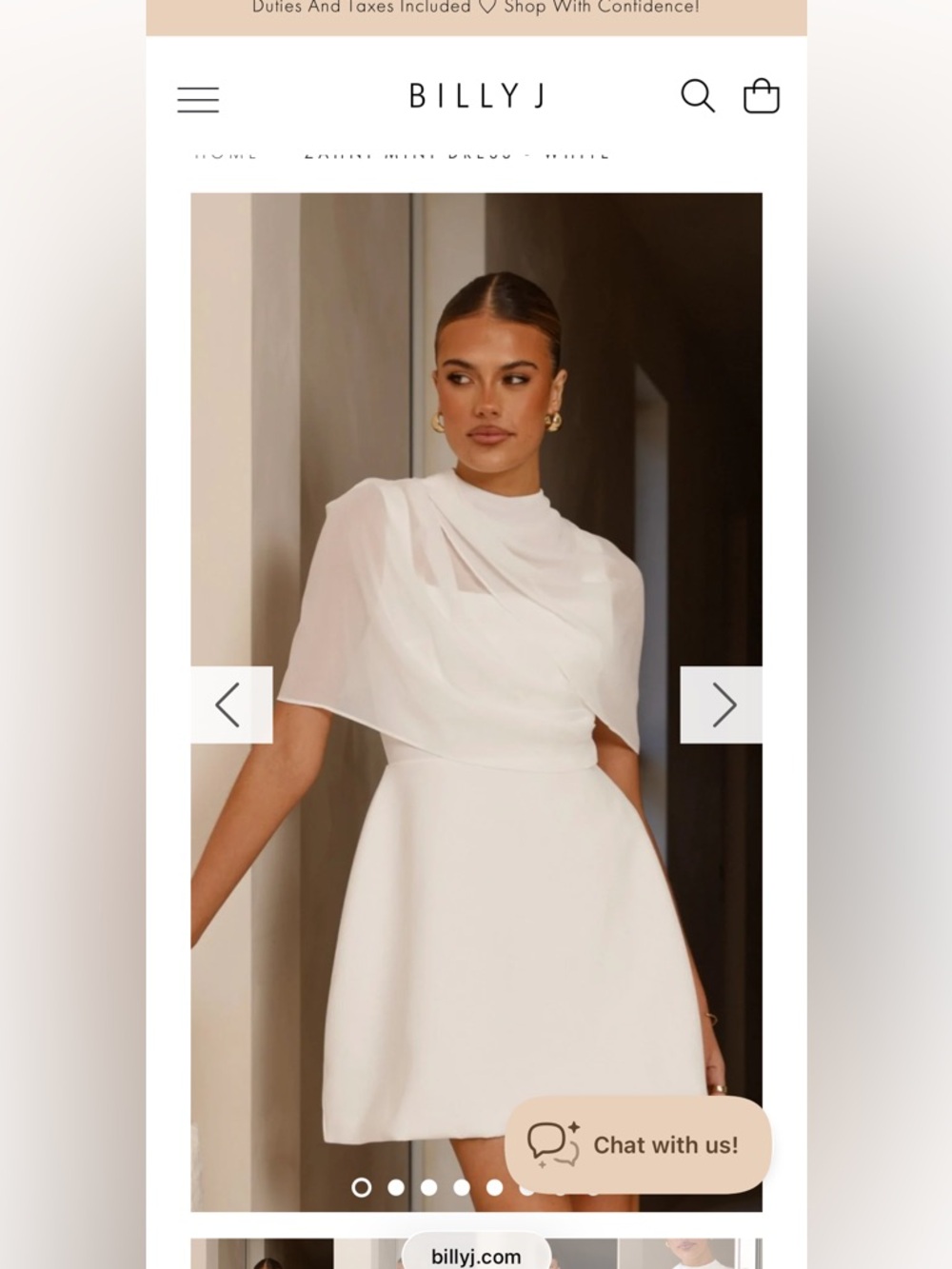 Billy J White Mini Dress with Draped Capelet